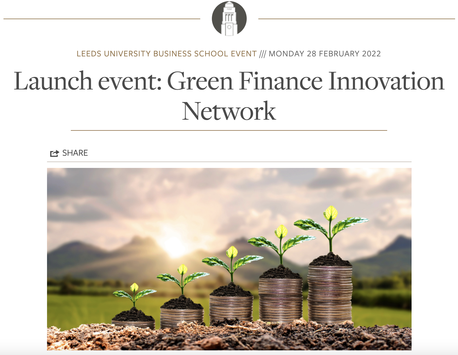Green Finance Innovation Network launched by University of Leeds – launch event 28th February
